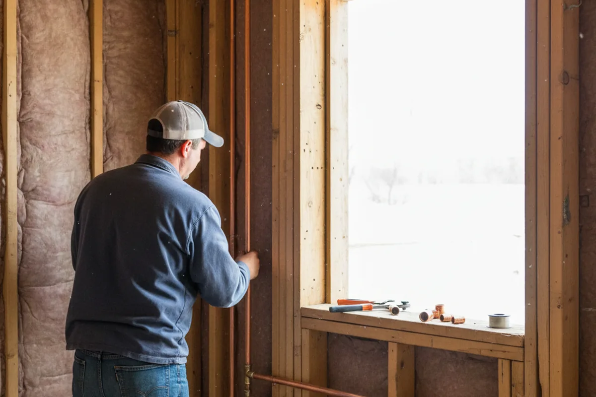 Licensed plumber running new copper supply lines in a Buckhorn home
